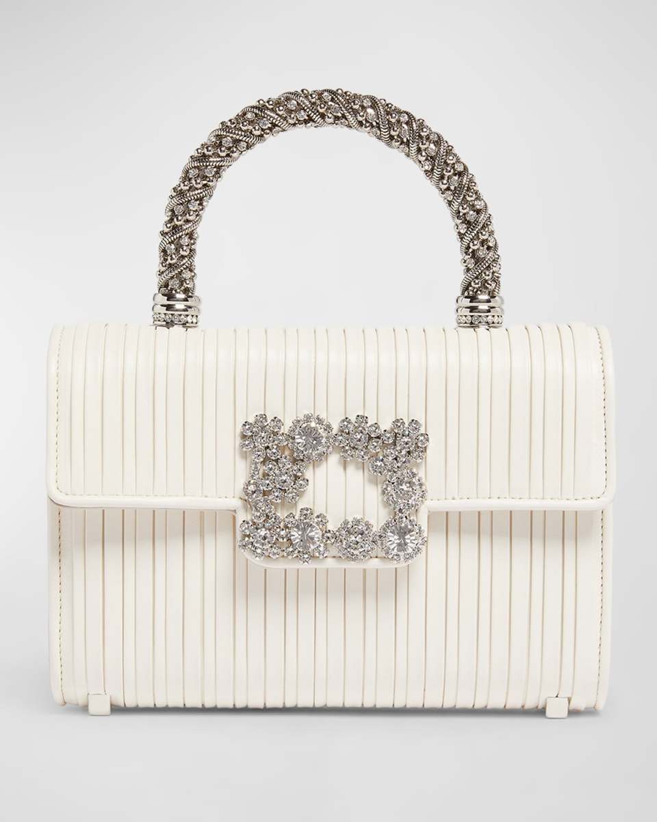 Mini Plisse Flower Leather Top-Handle Bag